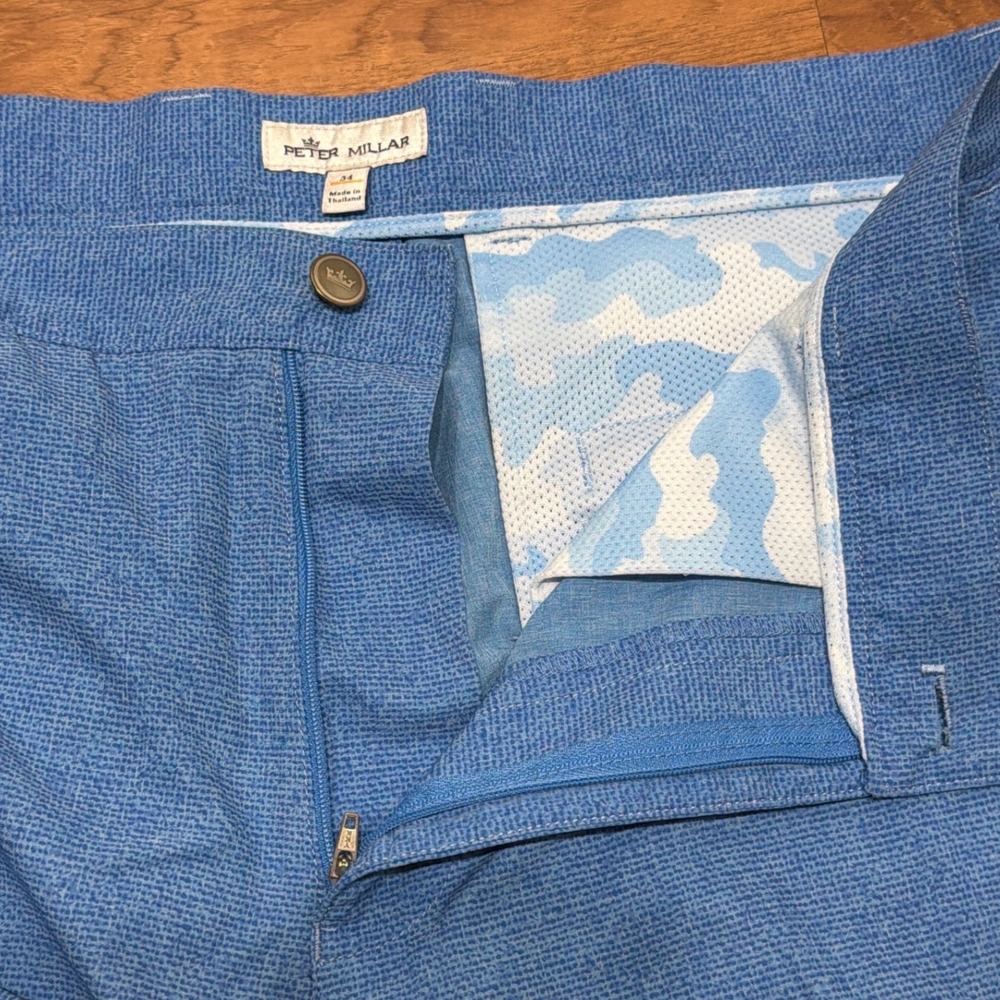 Peter Millar Mens Blue Performance Golf Shorts Size 34 Stretch Micro Check - Picture 6 of 9